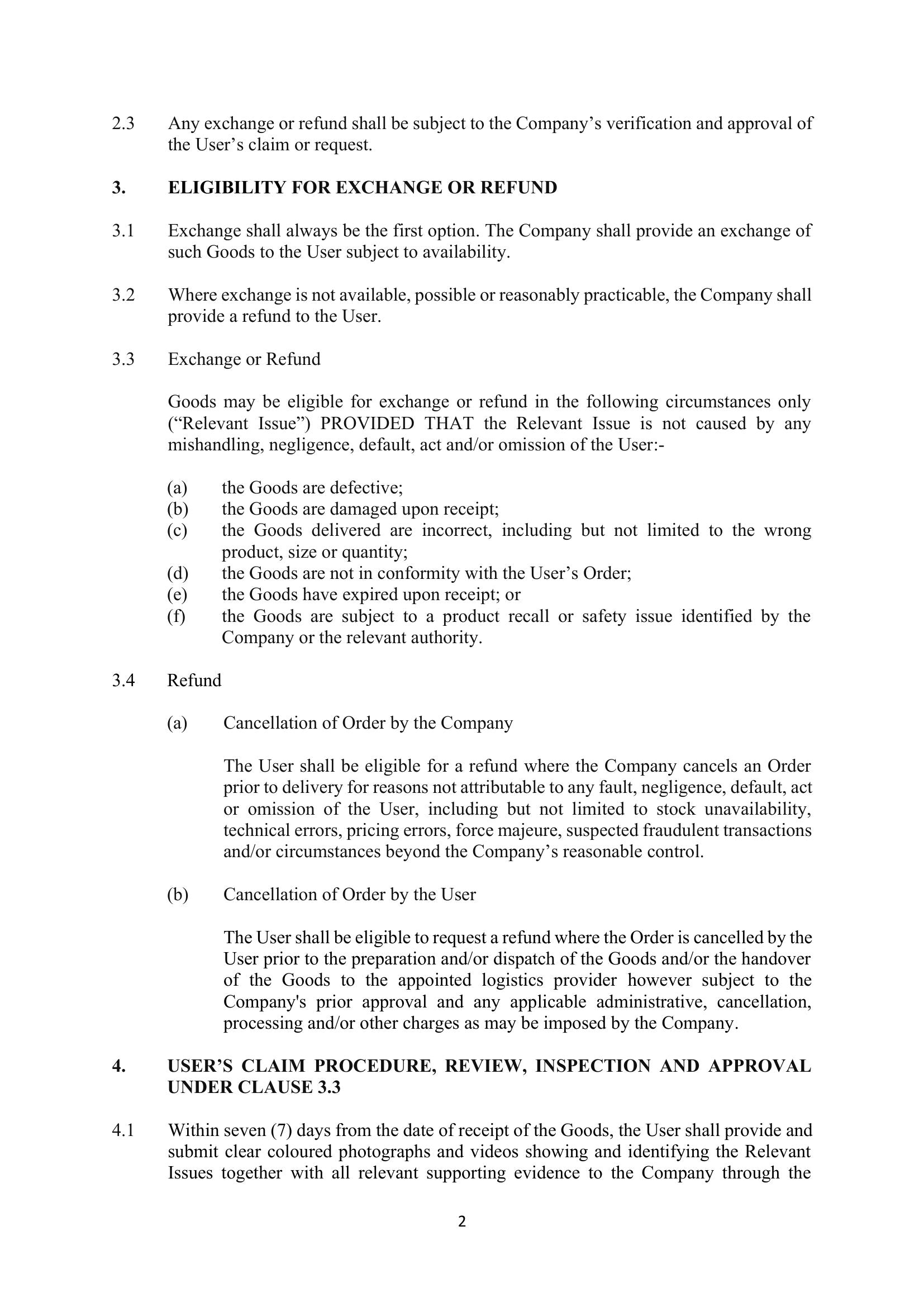 Return & Refund Policy page 2