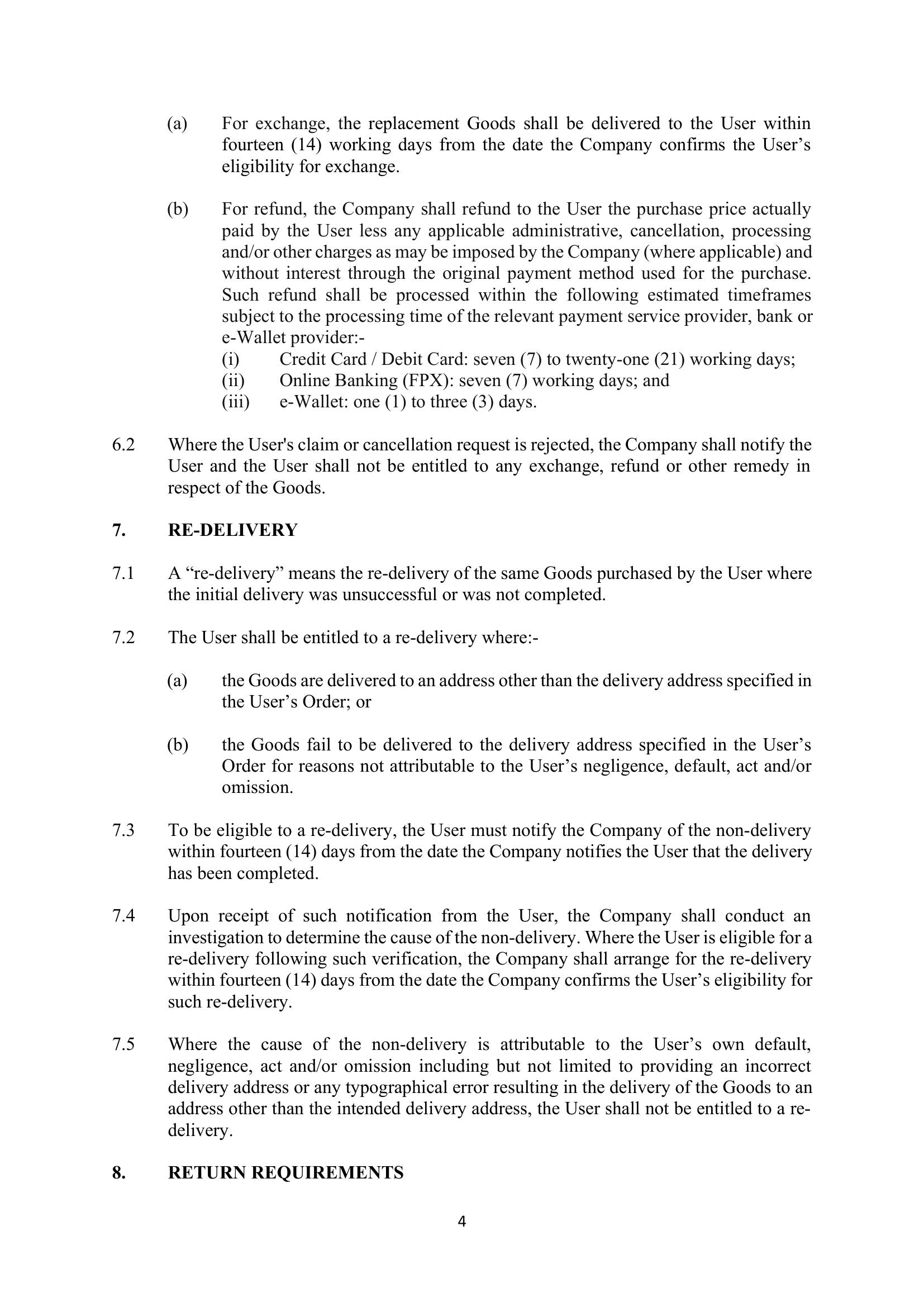 Return & Refund Policy page 4