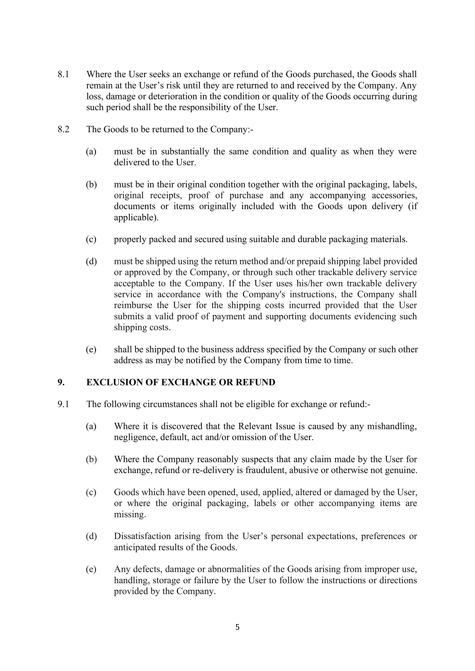 Return & Refund Policy page 5