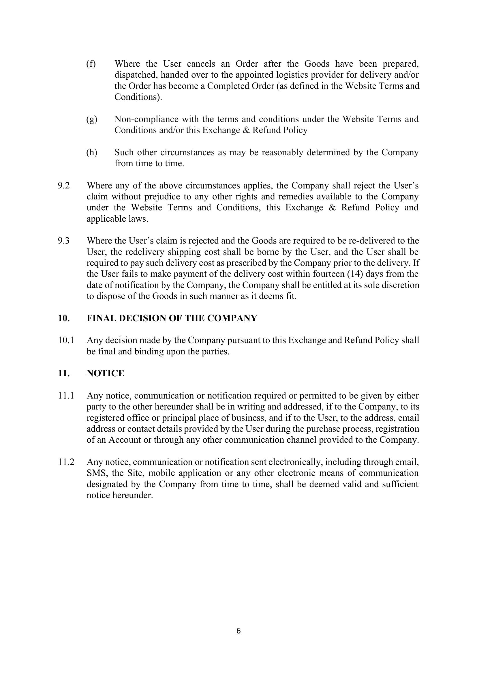 Return & Refund Policy page 6
