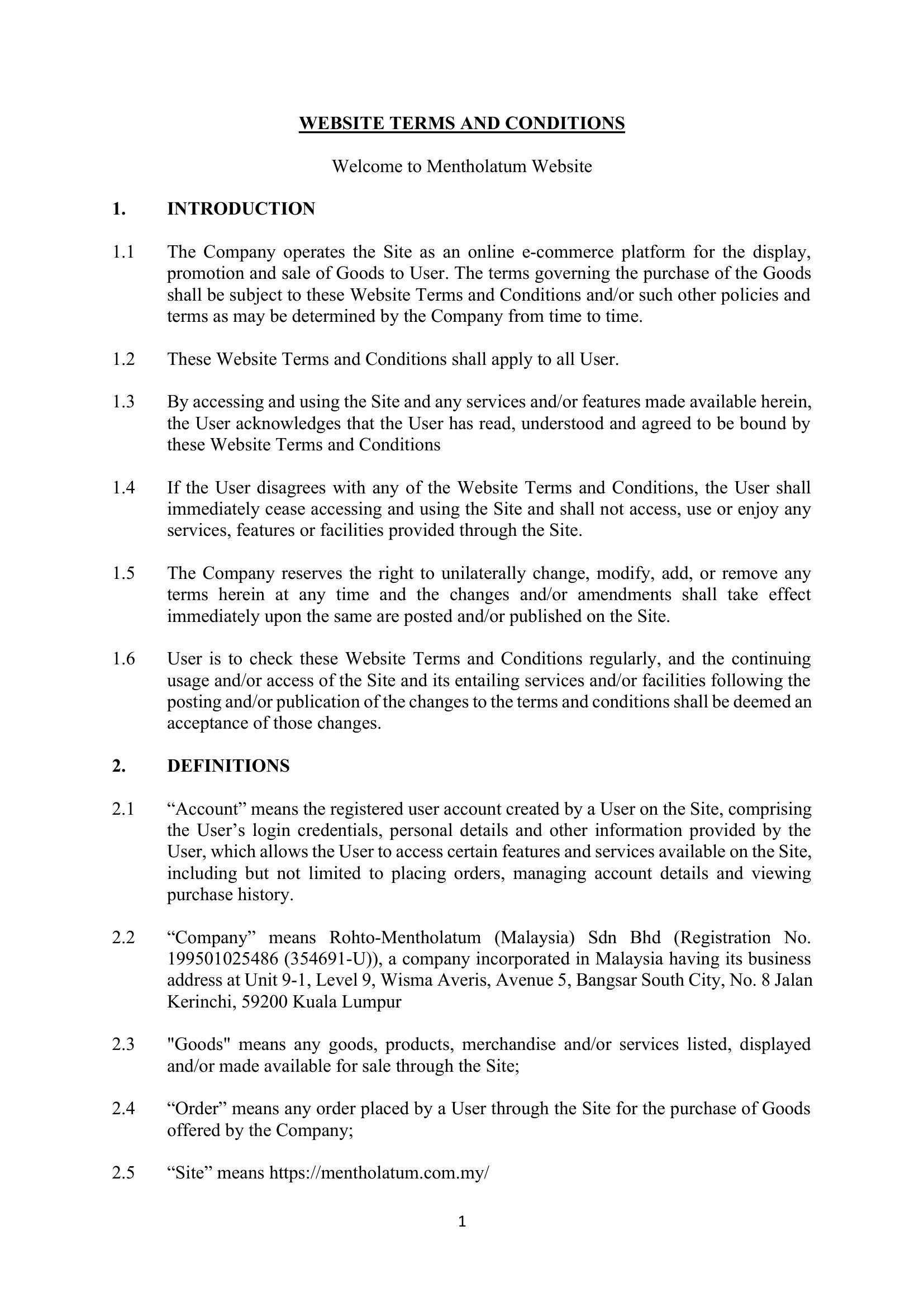 Terms & Conditions page 1