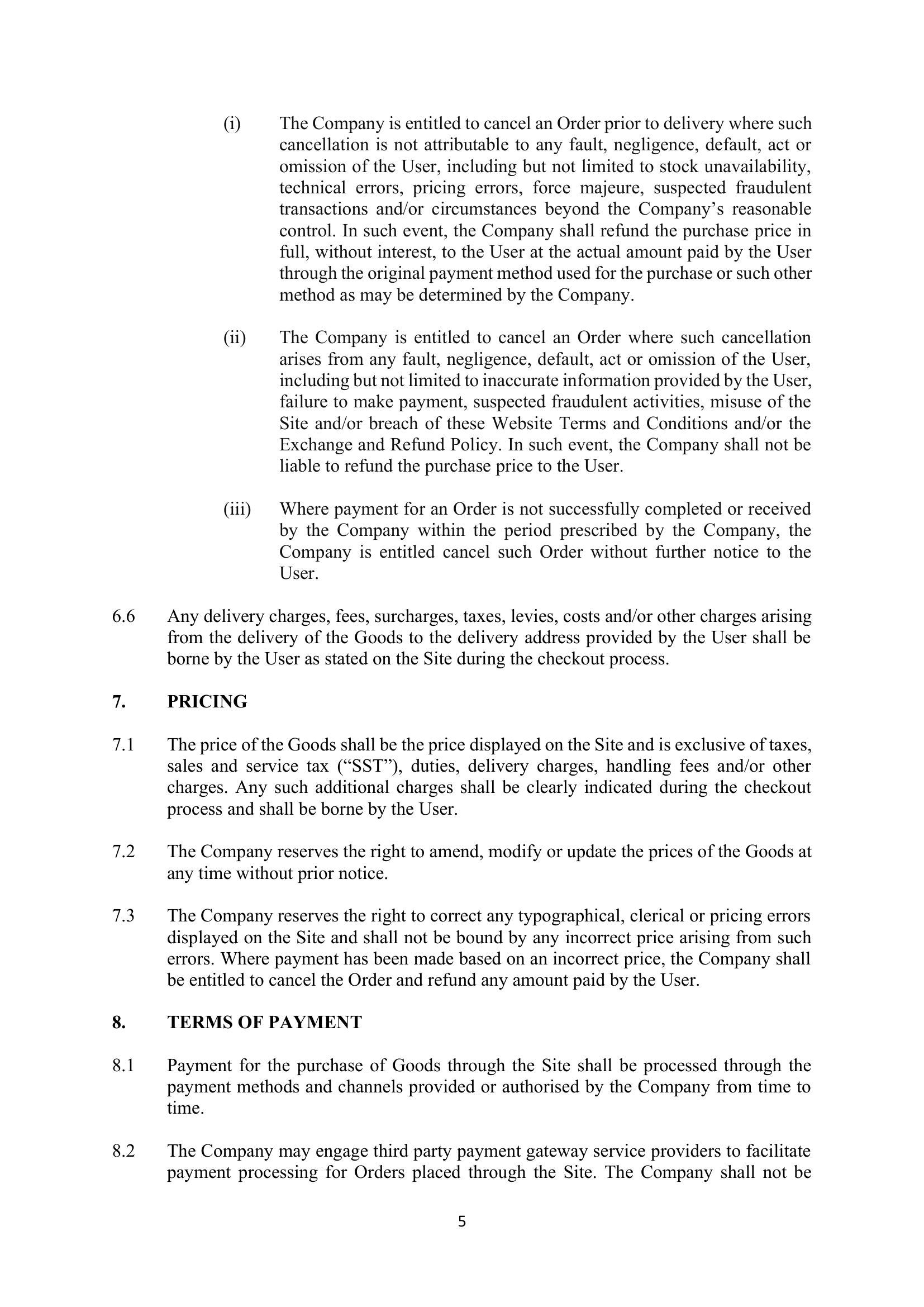 Terms & Conditions page 5